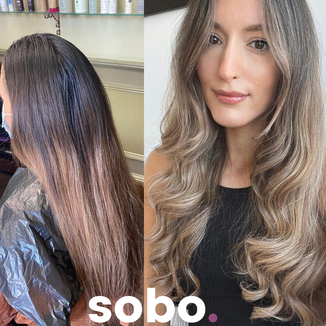 before and after or blonde balayage